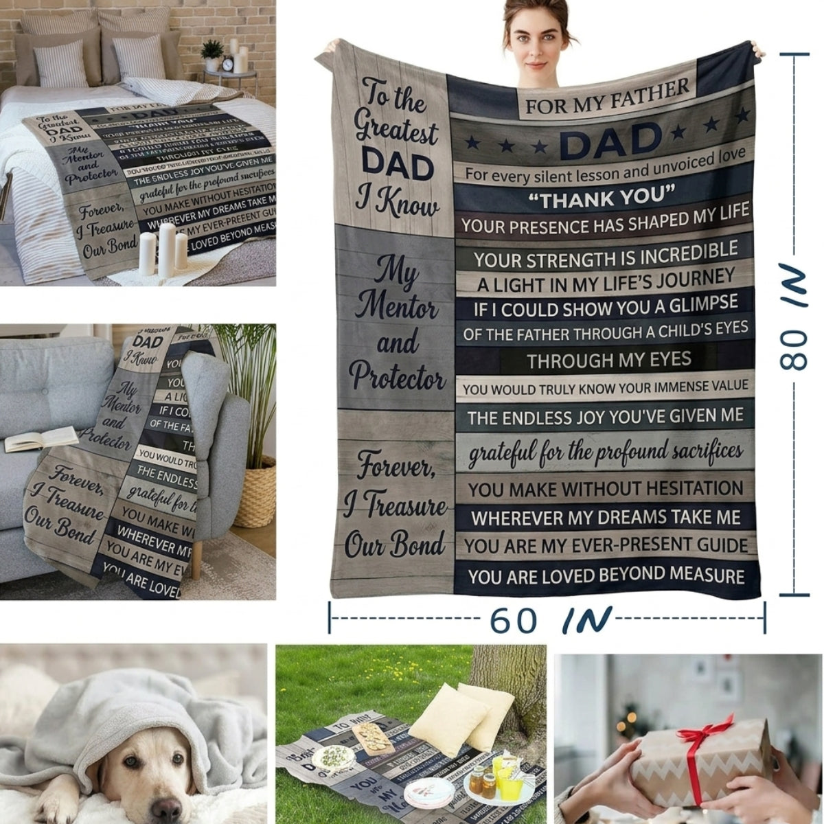 Aura Zoma To My Father Blanket – Heartfelt Dad Gift Throw Blanket, Appreciation Gift for Father from Son or Daughter, Soft Cozy Fleece Blanket for Birthday