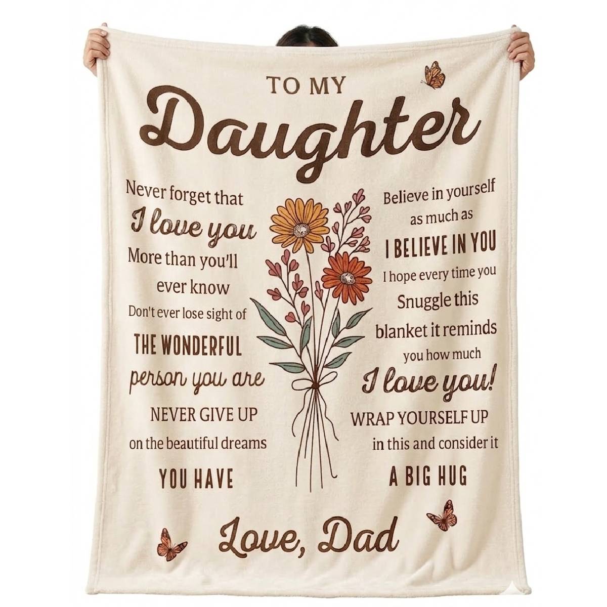 Aura Zoma To My Daughter Blanket from Dad – Soft Flannel Fleece Throw Blanket with Inspirational Message