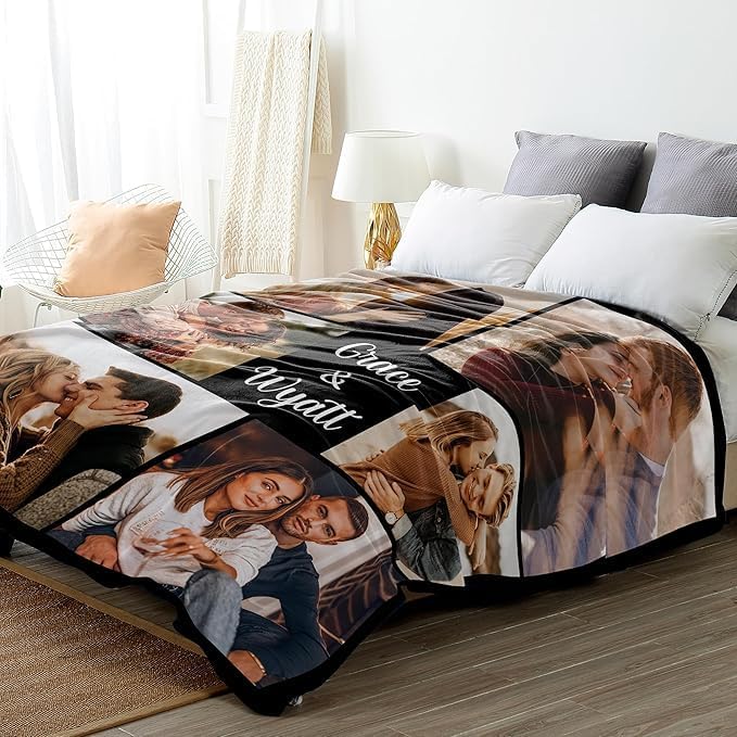 Custom Blanket with Picture Text Personalized Throws Blanket with Photos,Customizable Blankets Customized Gifts for Mom Dad Couple Girlfriend Boyfriend Wife Husband (30X40)
