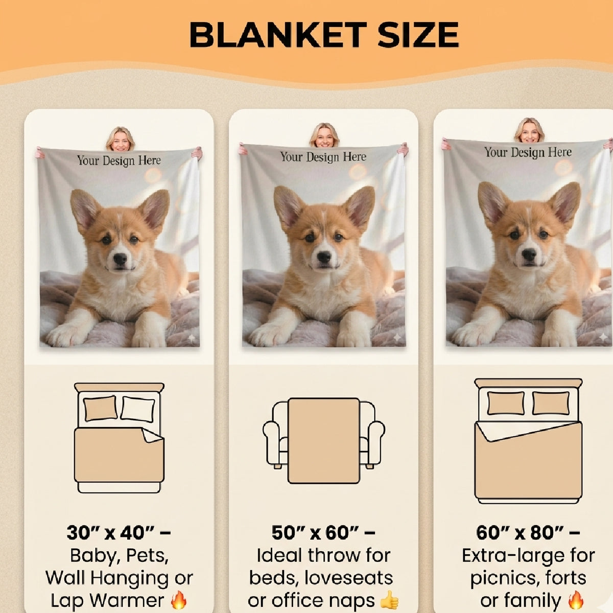 Custom Pet Photo Blanket – Personalized Dog Picture Throw Blanket, Soft Flannel Fleece Blanket for Pet