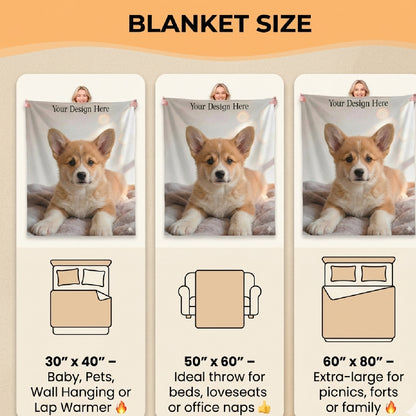 Custom Pet Photo Blanket – Personalized Dog Picture Throw Blanket, Soft Flannel Fleece Blanket for Pet
