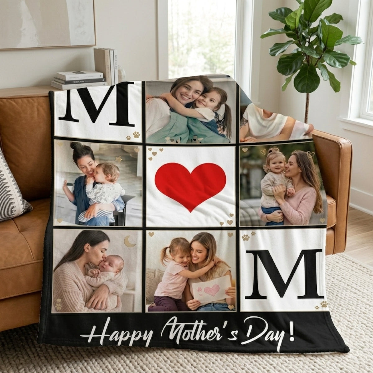 Aura Zoma Personalized Mother's Day Photo Blanket – Custom Picture Collage Throw Blanket for Mom, Memory Keepsake Gift from Kids & Family