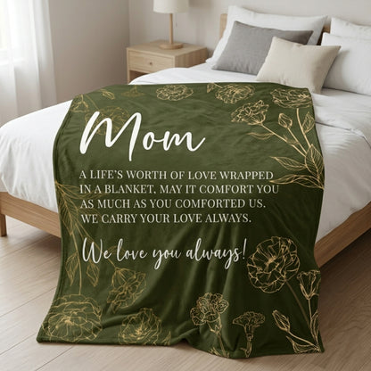 Aura Zoma Mom Appreciation Blanket – Heartfelt Message Throw Blanket for Mom, Soft Flannel Gift for Mother's Day, Birthday & Special Occasions