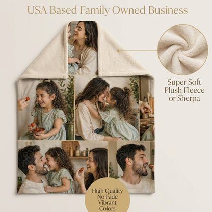 Aura Zoma Personalized Family Photo Blanket – Custom Picture Collage Throw Blanket, Memory Keepsake Gift for Family, Couples & Loved Ones