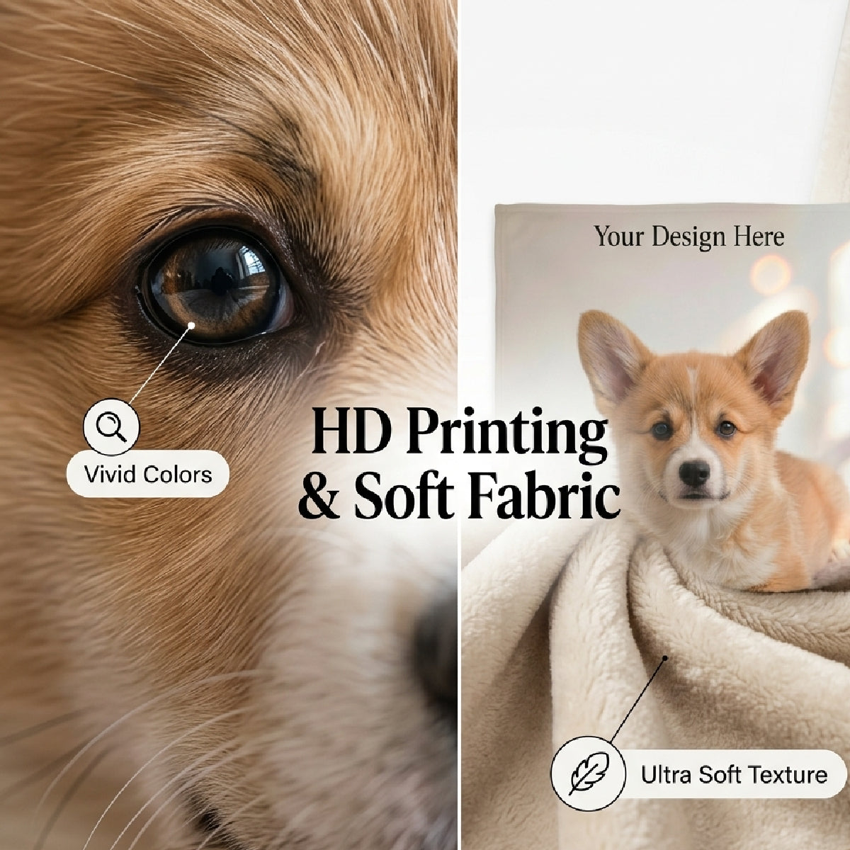 Custom Pet Photo Blanket – Personalized Dog Picture Throw Blanket, Soft Flannel Fleece Blanket for Pet