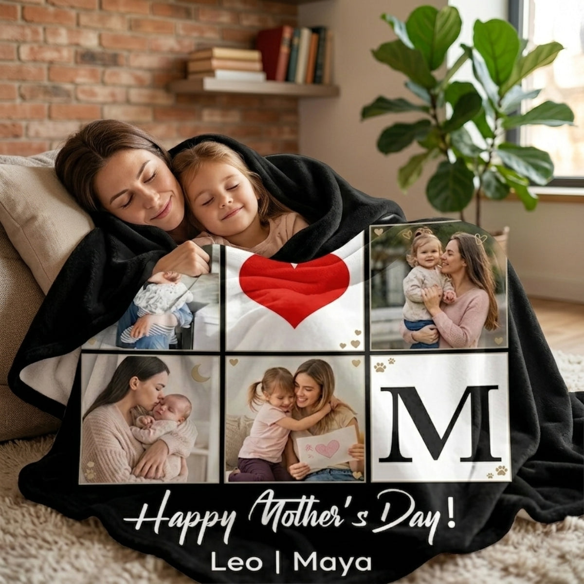 Aura Zoma Personalized Mother's Day Photo Blanket – Custom Picture Collage Throw Blanket for Mom, Memory Keepsake Gift from Kids & Family