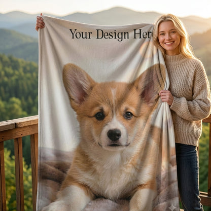 Custom Pet Photo Blanket – Personalized Dog Picture Throw Blanket, Soft Flannel Fleece Blanket for Pet