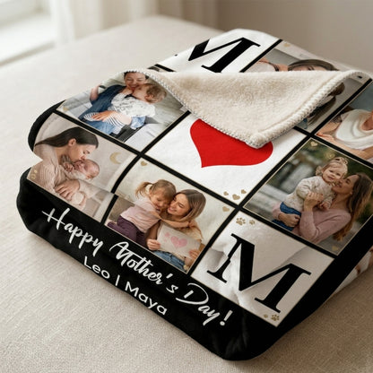 Aura Zoma Personalized Mother's Day Photo Blanket – Custom Picture Collage Throw Blanket for Mom, Memory Keepsake Gift from Kids & Family