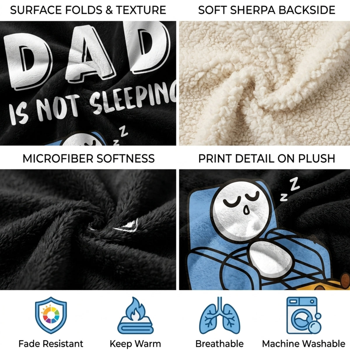 Aura Zoma Dad Is Not Sleeping He's Just Resting His Eyes Funny Dad Throw Blanket – Soft Cozy Fleece Blanket for Father