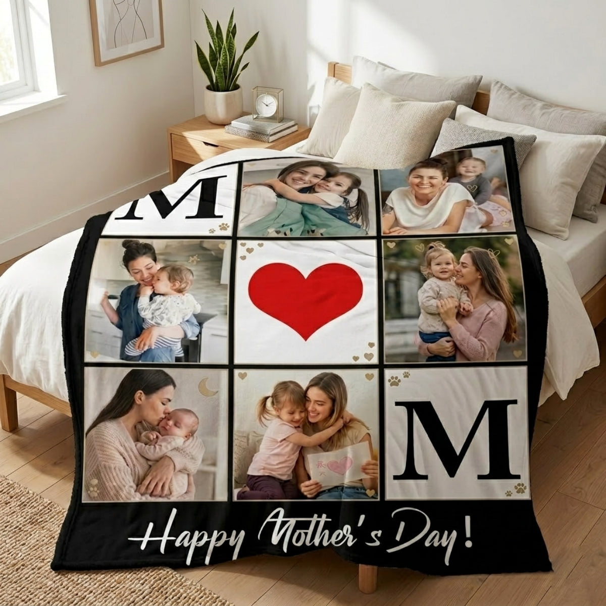 Aura Zoma Personalized Mother's Day Photo Blanket – Custom Picture Collage Throw Blanket for Mom, Memory Keepsake Gift from Kids & Family