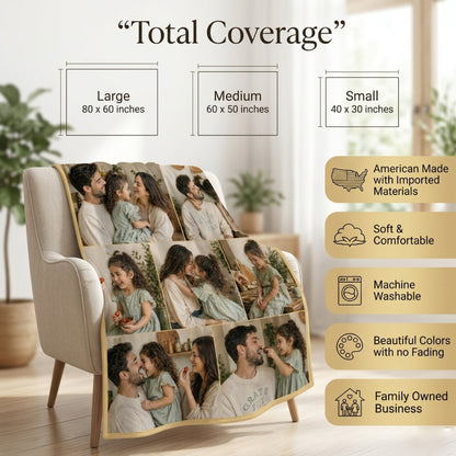 Aura Zoma Personalized Family Photo Blanket – Custom Picture Collage Throw Blanket, Memory Keepsake Gift for Family, Couples & Loved Ones