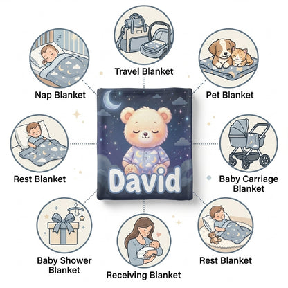 Personalized Baby Name Blanket – Custom Teddy Bear Fleece Blanket for Kids, Soft Flannel Throw Blanket