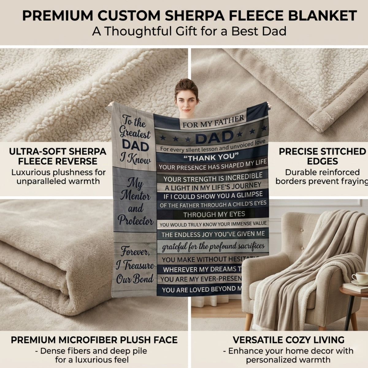 Aura Zoma To My Father Blanket – Heartfelt Dad Gift Throw Blanket, Appreciation Gift for Father from Son or Daughter, Soft Cozy Fleece Blanket for Birthday